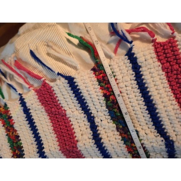 Vintage Handmade Pink Space Dye Striped Fringe Crochet Throw Blanket - Picture 5 of 8